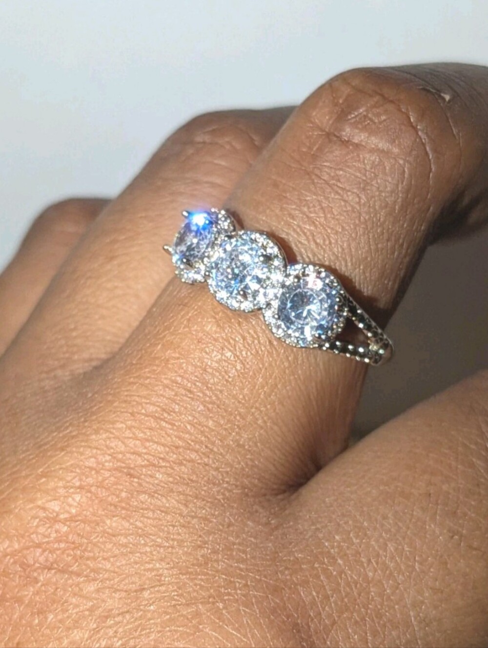 3 Stone Sterling Silver 2.20 CT Moissanite Round Cut Women's Engagement Ring
